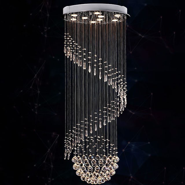 lustre de cristal luz de teto luxo moderno para projeto espiral Lâmpada de 200cm pendurada luz escada interior corredor Lâmpada 9 cabeças