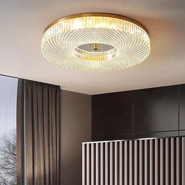 Lâmpada de teto de cristal redondo ouro projeto 50cm embutido luzes cobre latão moderna sala de estar quarto sala de jantar