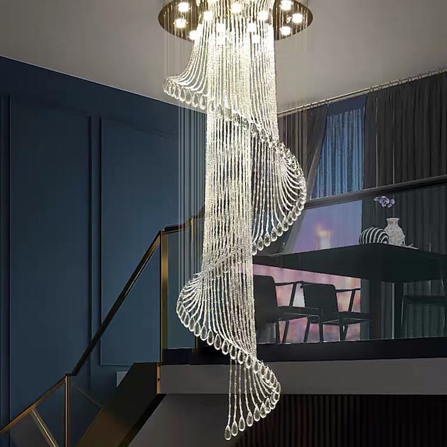 luz de teto lustre de cristal 200cm lanterna projeto aço inoxidável galvanizado moderno