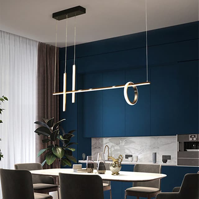 pendente de luz de ilha de cozinha preto ouro moderno 90cm lustre de metal estilo artístico abamentos pintados com estilo