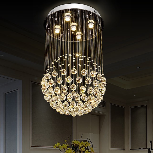 80cm lustre de cristal luz de teto diy modernidade luxo globo k9 cristal pendente Iluminação quarto de hotel sala de jantar loja restaurante luminária pendente lustres de cristal internos
