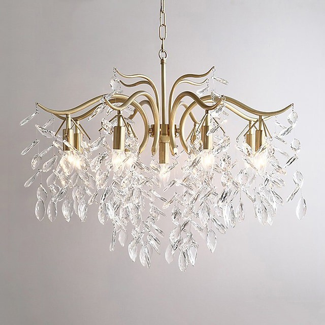 pendente luz 70cm 90cm cristal lustre ouro moderno luxo metal pintado abamentos Decoração de natal moderna