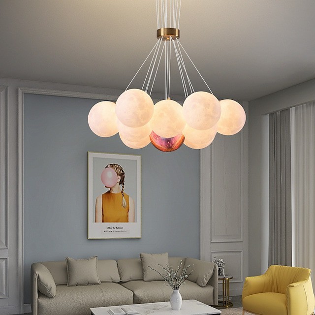 Luz pendente de lua de impressão 3D nórdico moderno simples mesa de bar quarto ilha cor de lua estrelado luzes múltiplas