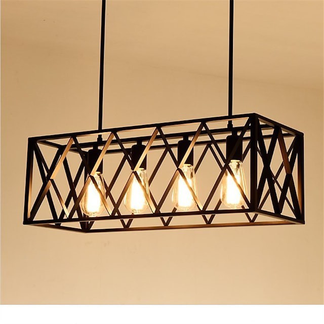 Luz da ilha nórdica de 63cm luz pendente arte iight bar iighting personalizado indústria 4 ferro cubóide ferro arte lustre