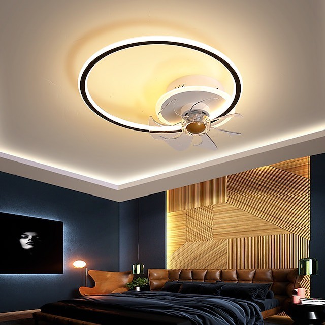 ventilador de teto projeto de círculo de luz preto + ouro branco + preto Ventilador de teto de 45cm de alumínio estilo moderno clássico novidade abamentos pintados estilo nórdico