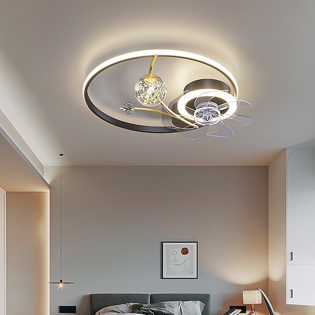 ventilador de teto luz ouro preto 50cm círculo anel projeto ventilador de teto alumínio estilo artístico estilo vintage estilo moderno abamentos pintados