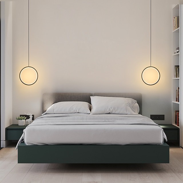 2 pçs lote dia 20cm mini luz pendente círculo de alumínio mini abamentos pintados moldura branca preta para entrada do quarto sala de jantar moderna