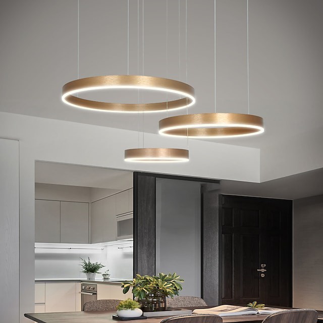 3 anéis círculo pendente de luz ouro lustre de luxo moda moderna pintado círculo de Iluminação de alumínio para sala de jantar sala de estar 90w